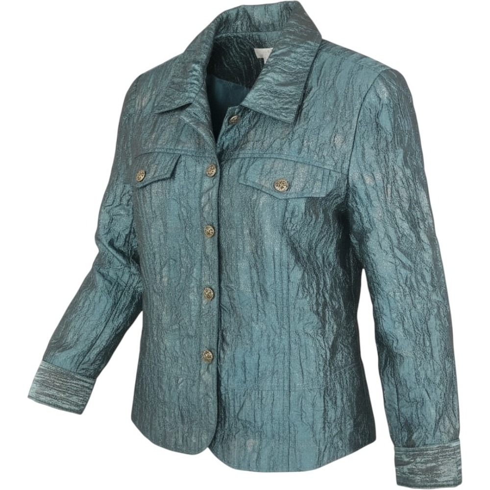 Erin London Metallic Blue & Gold Crinkle Blazer Dress Jacket Women's Size S